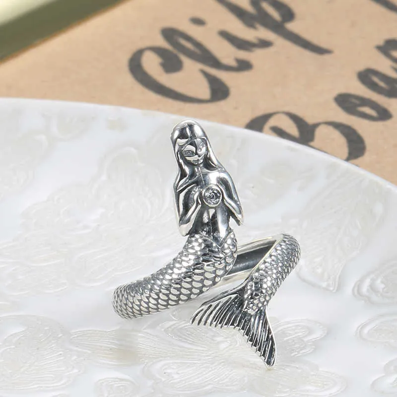 Kinel Trendy 100% 925 Sterling Collezione di animali Sirena Famiglia Anelli da dito Donna Gioielli in argento Regalo