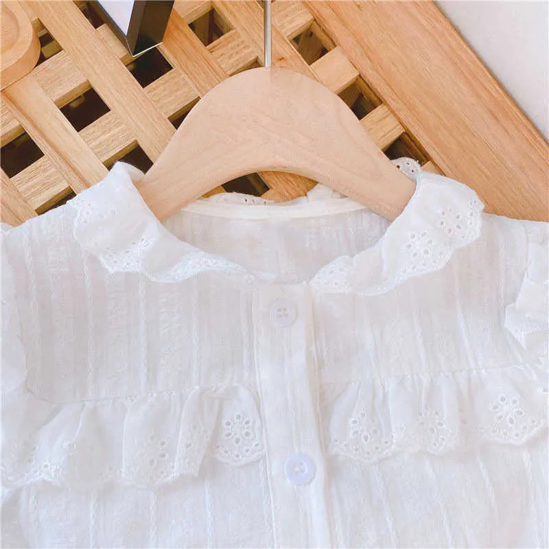 Lato Koreański Styl White Shirt Girl Bluzki i koszule Odzież dziecięca S Topy dla 210528