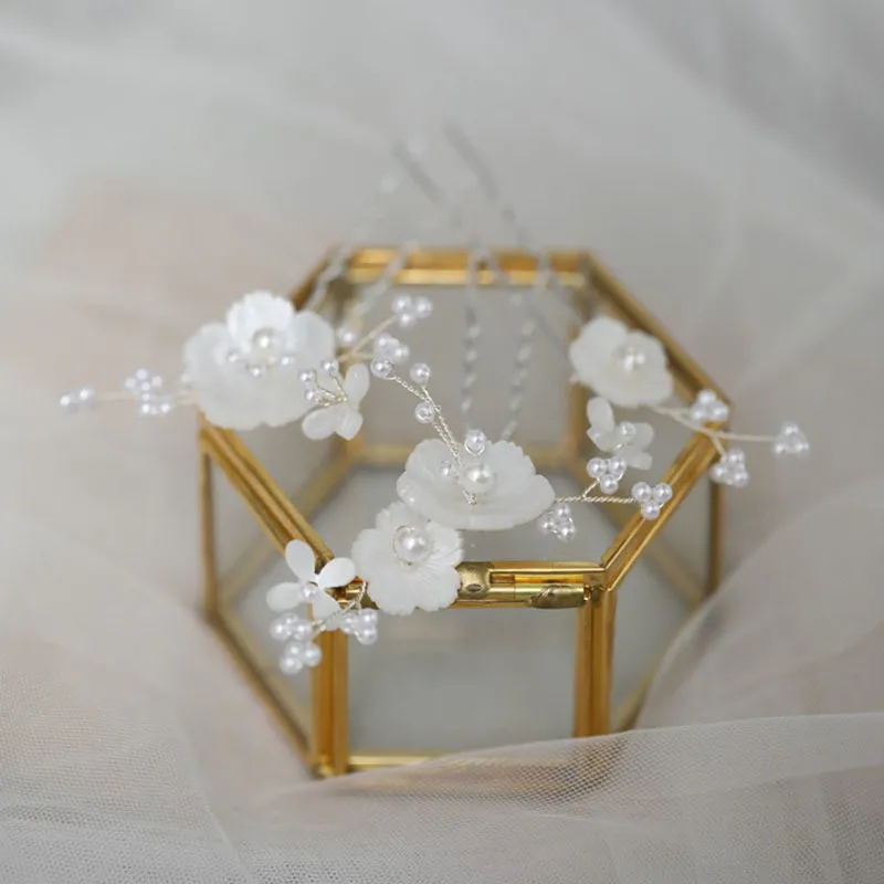 SLBRIDAL fait à la main Ceram fleur perles d'eau douce épingle de mariée autocollant de mariage femmes demoiselles d'honneur bijoux accessoires de cheveux