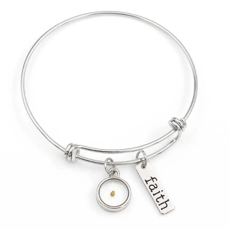 Villwice Real Mosterd Zaad Bangle Armbanden Geloof zo klein als mosterdzaad Sieraden voor christelijke inspirerende cadeau Q0719