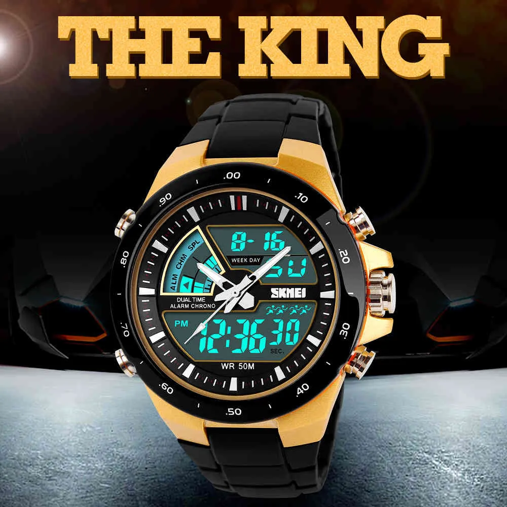 Skmei Sport Watch Men Army Dive Castive Alarm Cloam Analog Analog Waterfroof Military Chrono Dual Displa