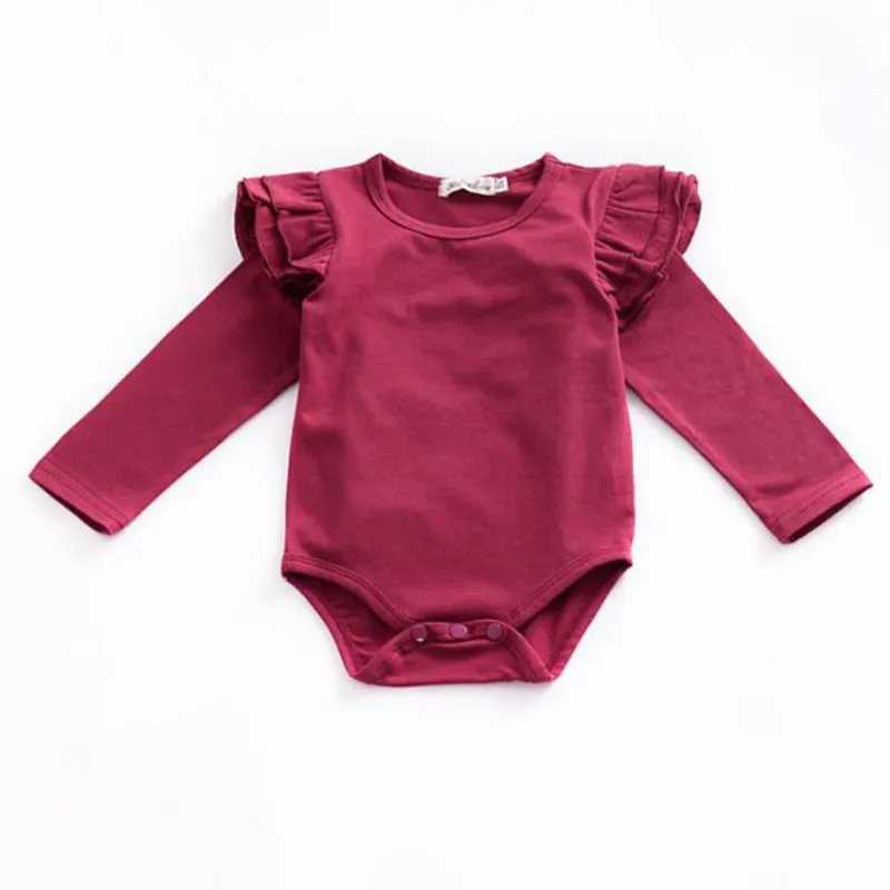 Vår Höst Baby Onesies Flickor Ruffled Fly-Sleeved Triangle Romper Boys Långärmad Jumpsuit Barnkläder 210515