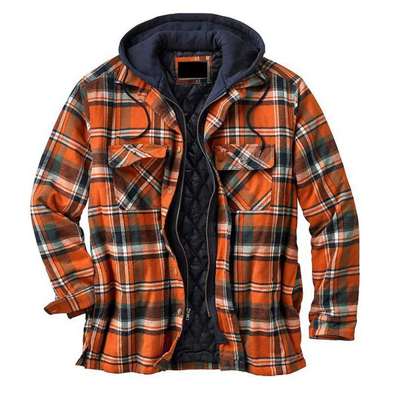 Jaquetas masculinas de inverno vintage xadrez casaco masculino quente parkas com capuz grosso outwear roupas masculinas casuais soltas jaqueta esportiva LA325 210923