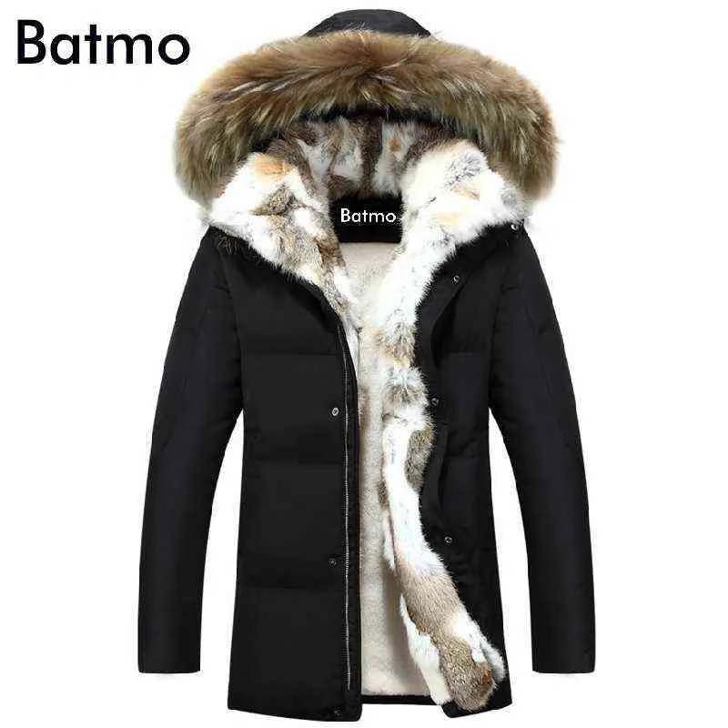 Batmo hiver haute qualité canard doudoune hommes manteau parkas doublure épaisse mâle vêtements chauds col de fourrure de lapin, plus-taille 828 211110