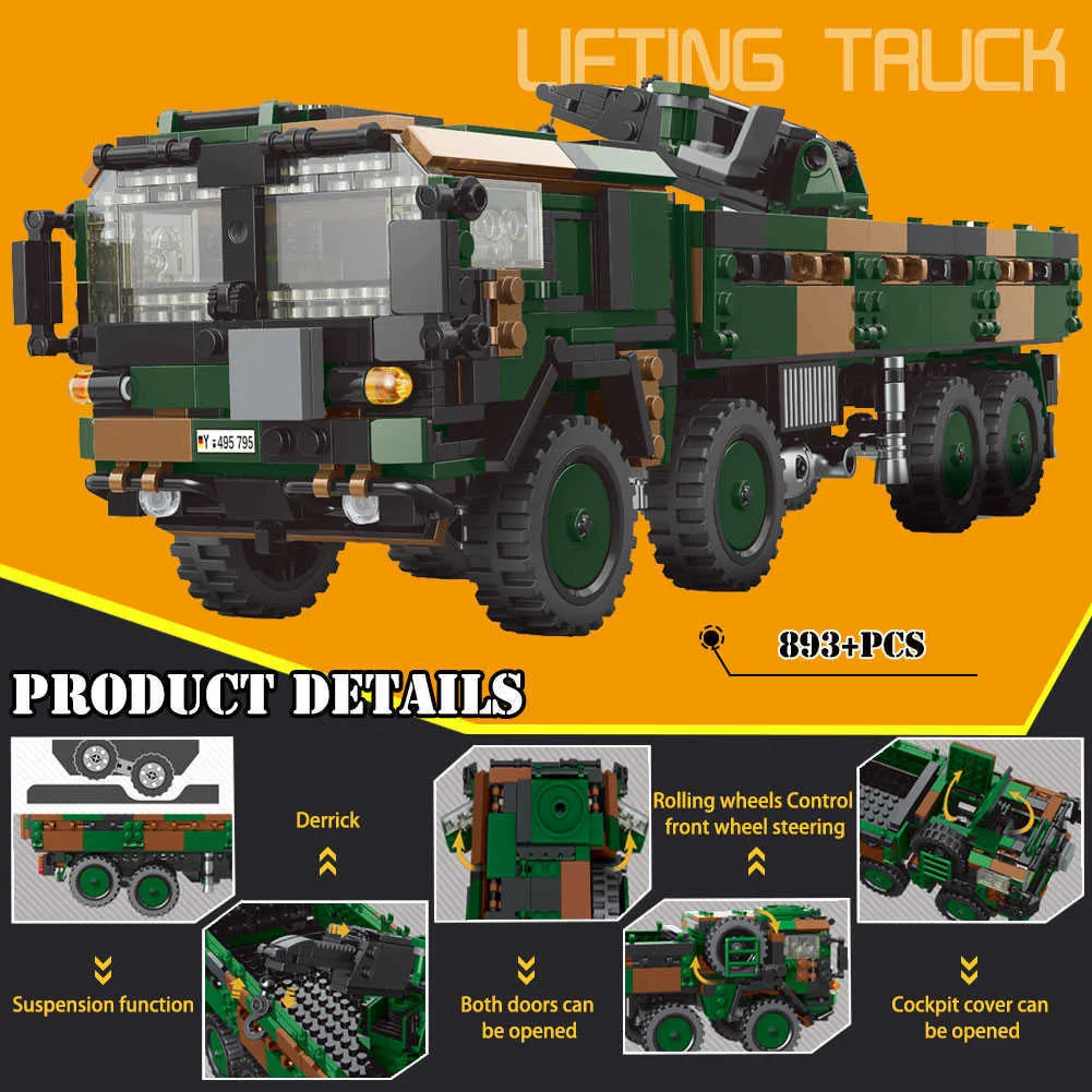 Xingbao Wapens WW2 Militaire Serie Tank PZH2000 Kraan Set Armored Truck Bouwstenen MOC Bricks Educatief speelgoed Jongen Kids X0902