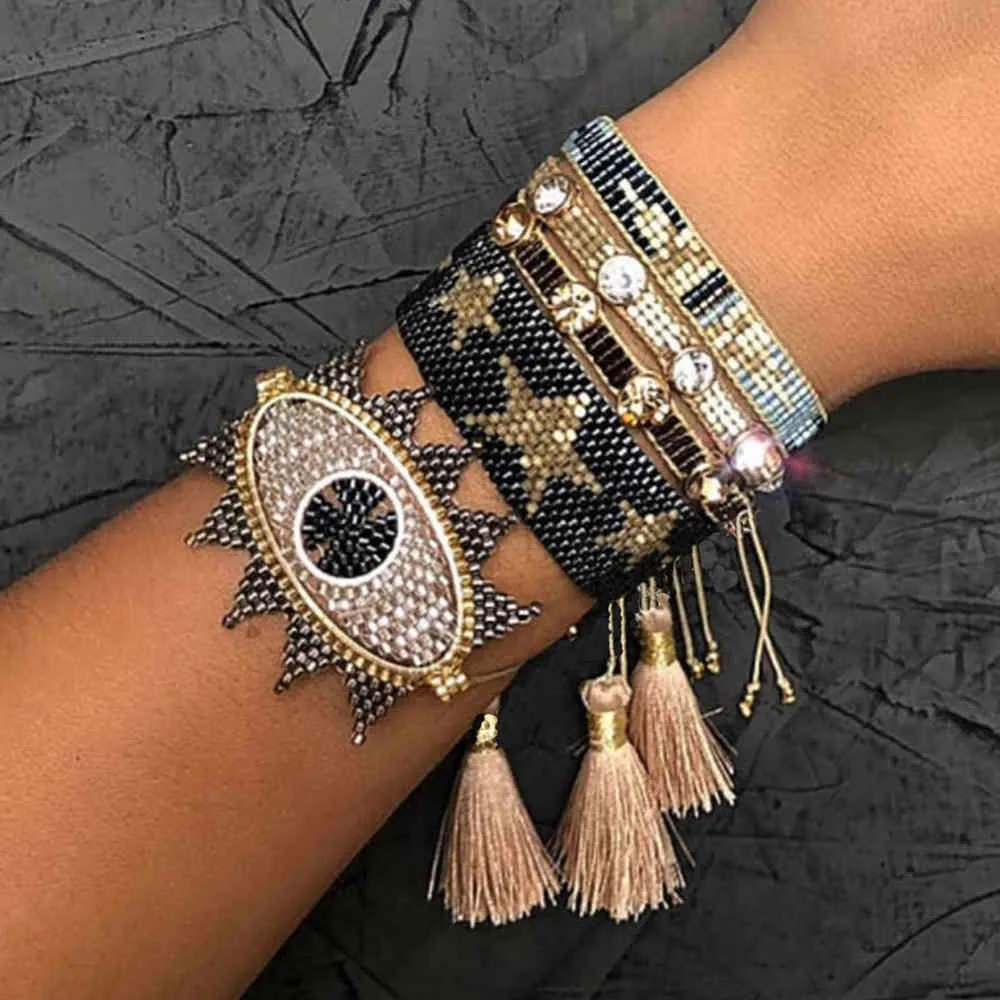 BLUESTAR Turkish Evil Eye Bracelets Star Women Bracelet MIYUKI Pulseras Mujer Handmade Crystal Bead Armband Jewelry 2021