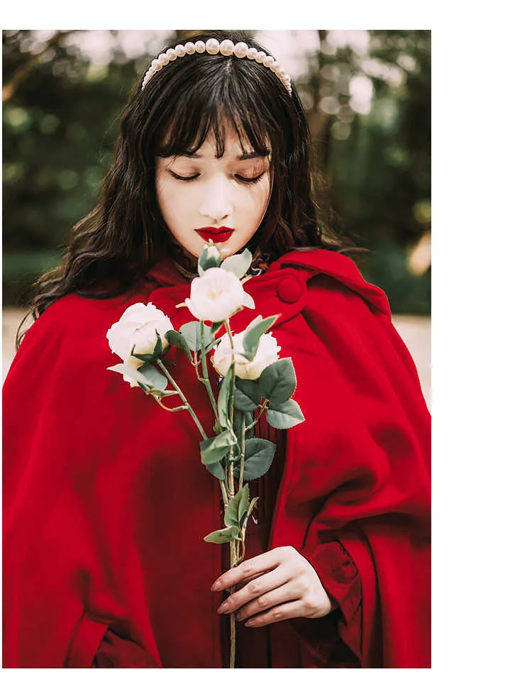 Vårkvinnor Ärmlös Woolen Red Cloak Long Coat Loose Ponchos Bat Sleeve Med Hooded Gothic Cardigan 210604