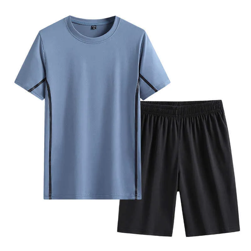 Tweedelige set voor mannen 2021 joggers trainingspak zomer kleding heren t-shirt shorts pak effen kleur plus size mannelijke sportpak 5XL x0610