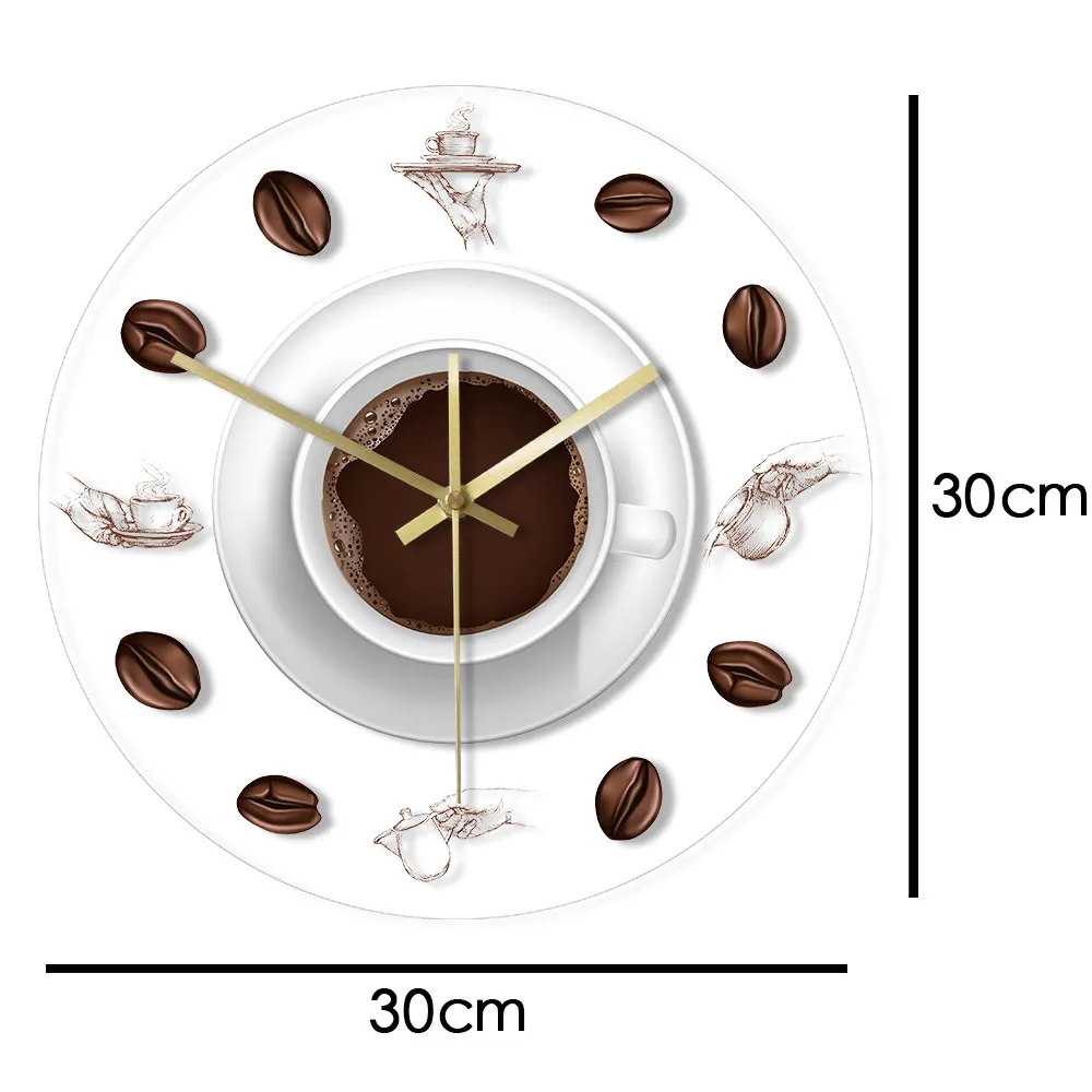 Kaffee-Hand-Kaffeebohnen-Wanduhr mit LED-Hintergrundbeleuchtung, modernes Design, Café, Kaffeetasse, Reloj de Pared, Küche, Acryl-Wanduhr 210325