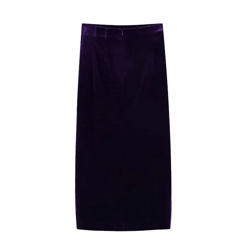 Femmes plissé conception côté fente velours jupe mi-longue décontracté femme ample Streetwear dames P1956 210430