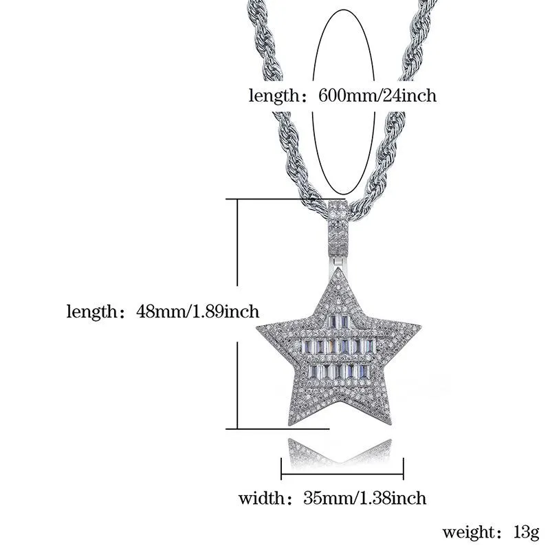 Pendant Necklaces Fashion Charm Hip Hop Jewelry Micro Paved Cubic Zirconia Bling Iced Out Star Necklace Rapper Gift For Women Men282O