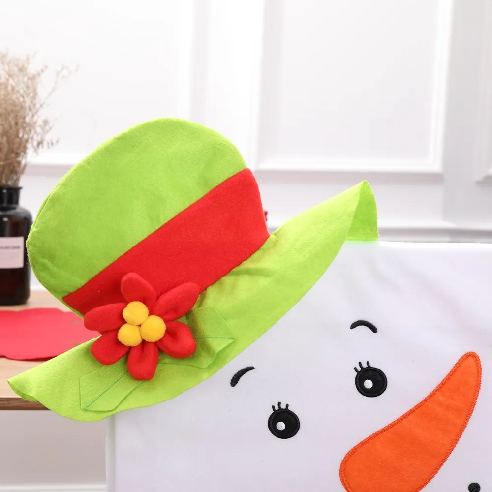 1 pieza de decoración navideña de muñeco de nieve, juegos de gorros de Navidad, sombrero de mesa, cubiertas traseras de sillas para accesorios para el hogar