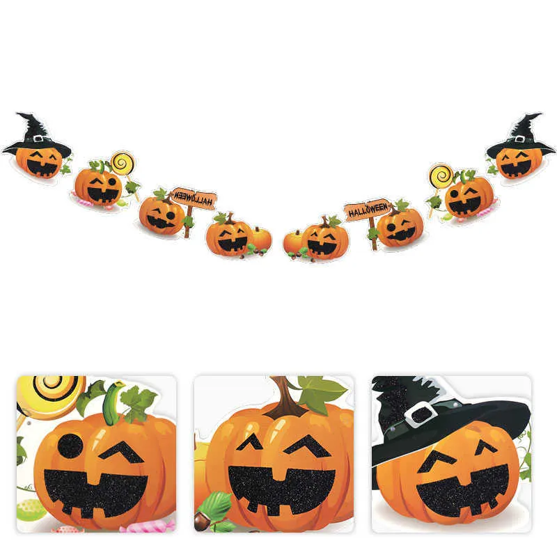 Halloween Paper Banners Pumpkin Ghost Bat Trick Or Track Kids Favor Happy Halloween Party Haunted House Bar Decorations Y0730