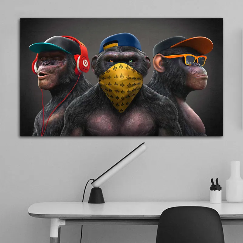 3 원숭이 포스터 멋진 낙서 거리 미술 캔버스 그림 벽 아트 거실 홈 장식 포스터 및 인쇄