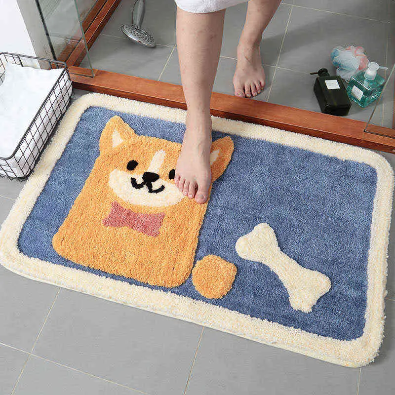 Cartoon Non-Slip Mat Thick Flocking Carpet Cute Frog Dog Bathroom Doormat Children Bedroom Rectangle Rugs Kitchen Absorbent Pad 211109