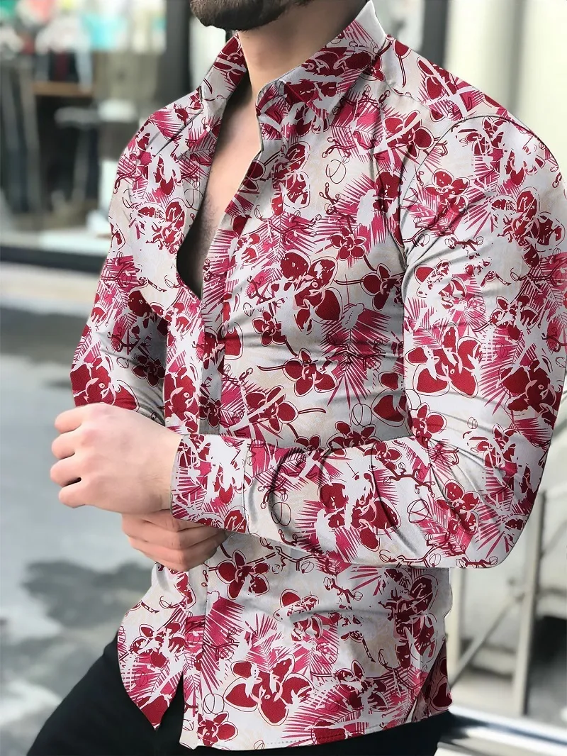 Camicia da uomo a maniche lunghe hawaiana sociale di lusso con bottoni cardigan camicette monopetto all'ingrosso colletto rovesciato ampio 220215