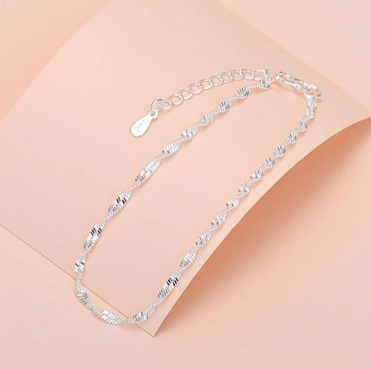 925 Sterling Silver Fashion Simple Elegant ED Link Chain Armelets Jewelry for Woman Wave Anklet Gifts4612688