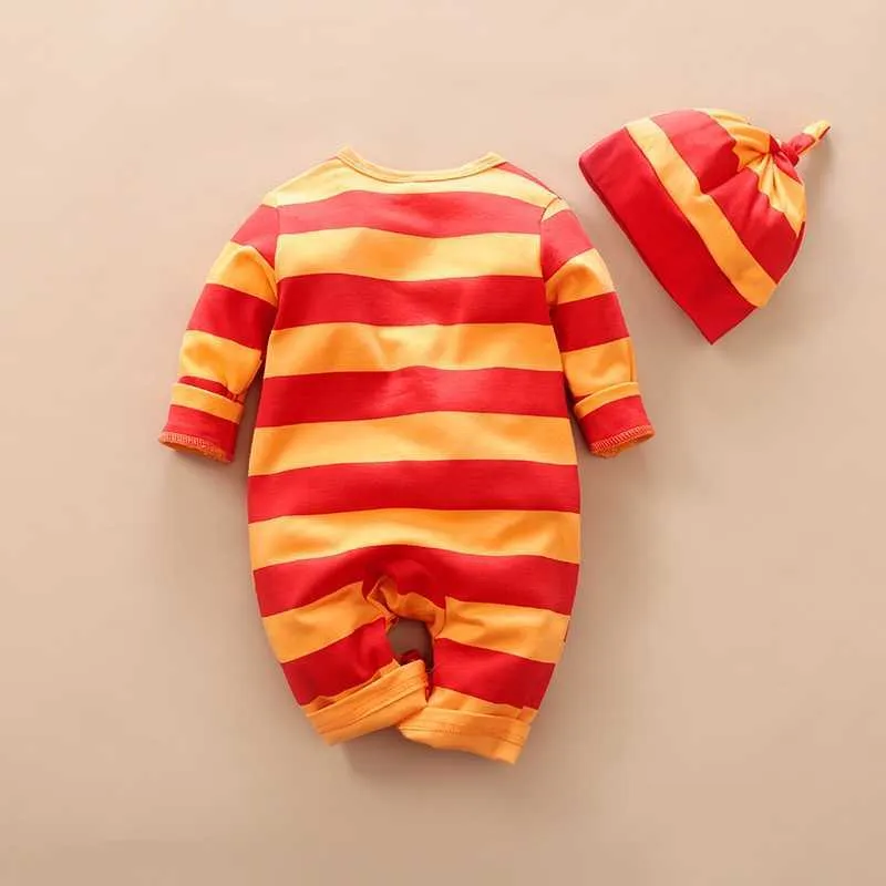 Langarm-Overall im Sunshine-Stil mit Baby-Löwen-Print und Hut für Jungen-Bodysuits-Kleidung 210528