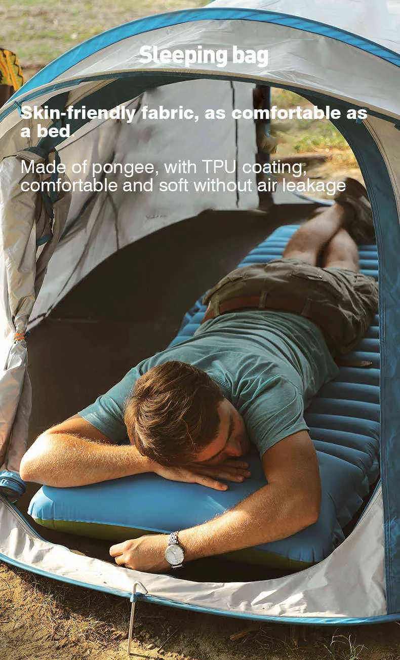 Ultraleichte selbstaufblasende Luftmatratze, verbreitertes Isomatte, Spleißen, aufblasbares Bett, Strand, Picknick-Matte, Camping-Zelt-Kissen 220104