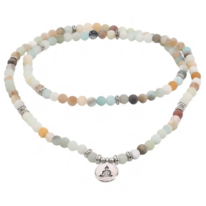 Bracelet à brins de perles pour femmes, perles d'amazonite givrées mates avec Lotus OM bouddha, breloque Yoga Mala, collier 255C