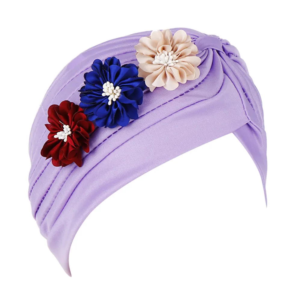 Beanie / Kafatası Kapaklar Kadınlar Fırfır Çiçek Şapka Türban Hindistan Şapkalar Müslüman Kemo Kanser Kap Bonnet Wrap Pileli Beanies Skullies