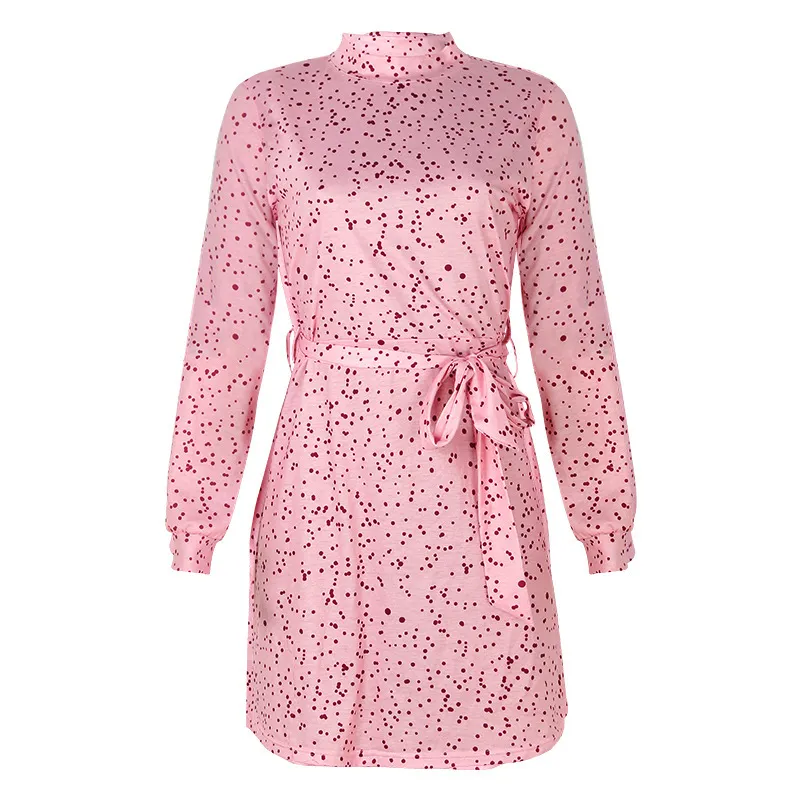 L'abbigliamento rosa delle donne consiglia lo stile classico con stampa a pois manica lunga elegante abbigliamento da lavoro abiti casual francesi all'ingrosso 210525