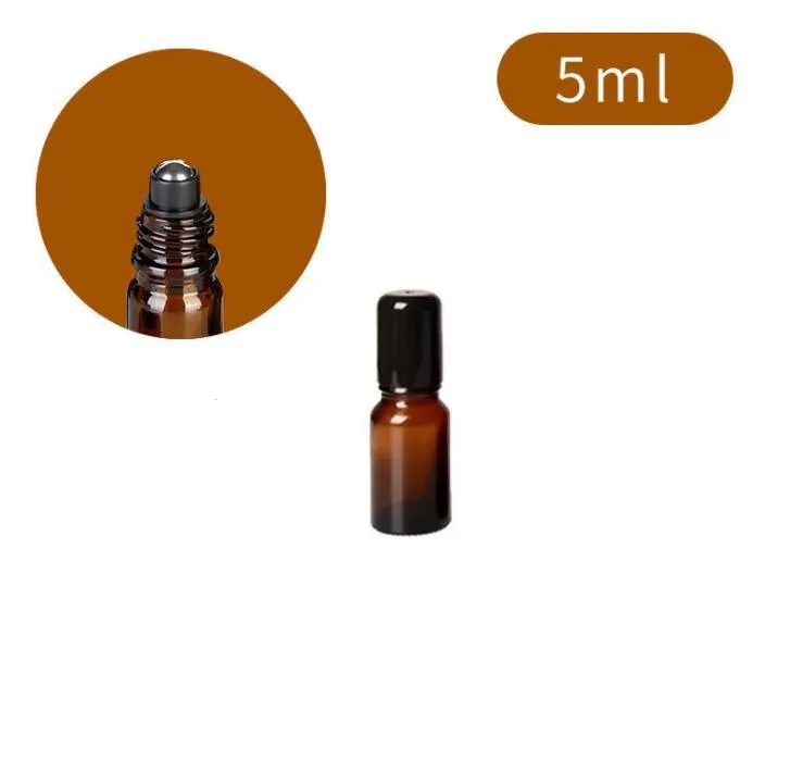 5 ml Roll på rullflaskor för eteriska oljor Roll-on-påfyllningsbara parfymflaskde deodorantbehållare med svart lock SN419
