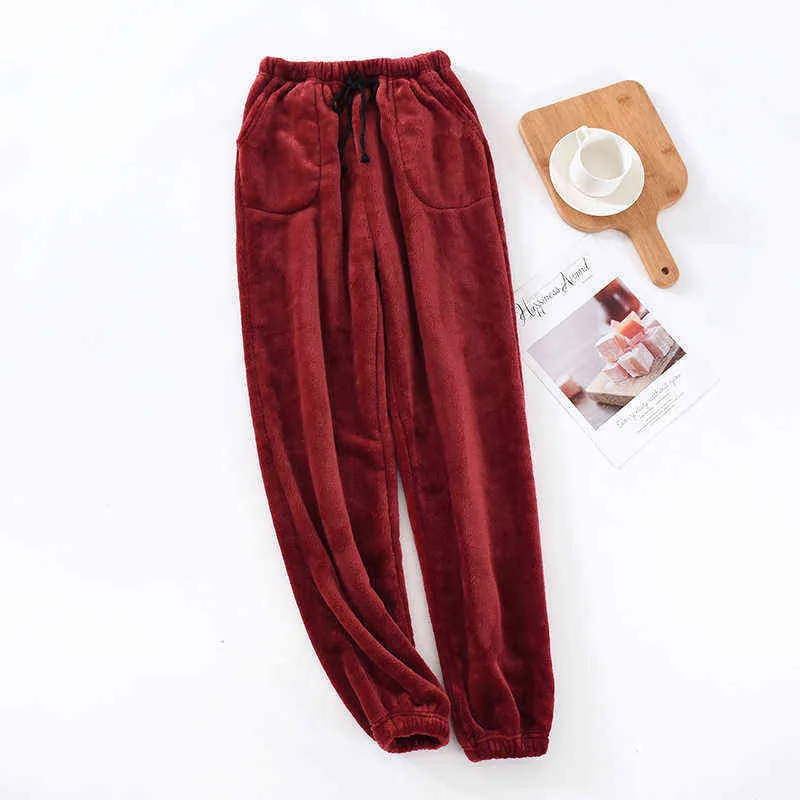 Japanese style men's home pants thick flannel warm pants autumn and winter large size coral fleece trousers pajama pants 211111