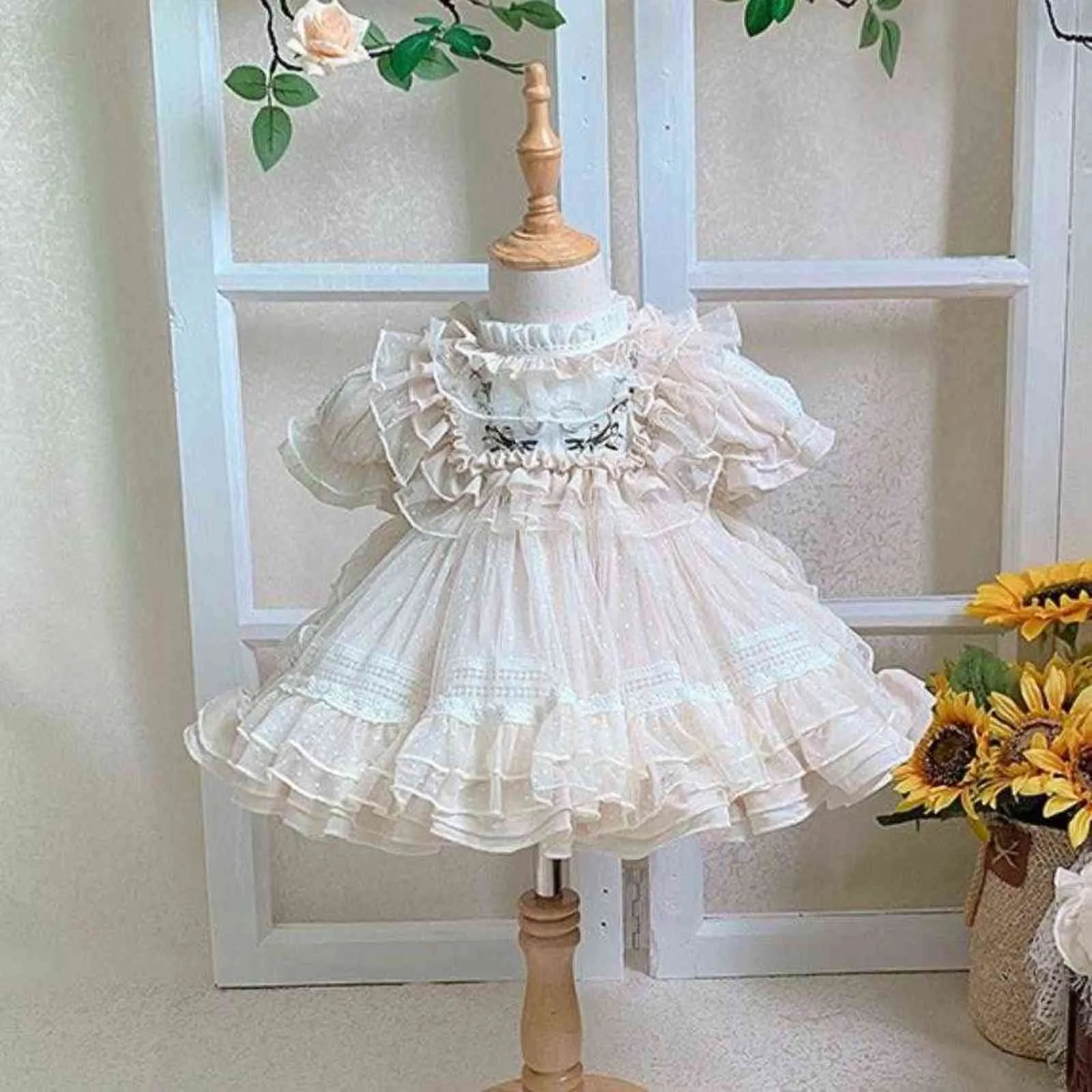 Spanish Vintage Lolita Baby Girls Dress Lace Mesh Print Birthday Party Easter Cute Princess Dresses For Girl 12M-6T A164 G1129