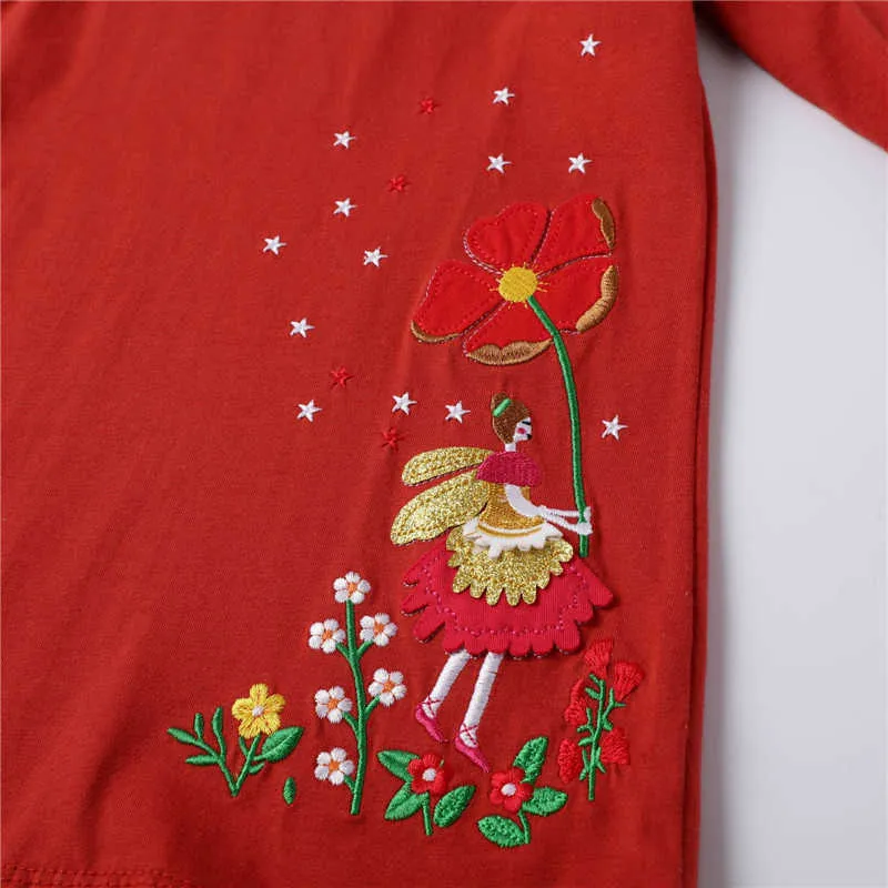 Прыжки метров платья девушки одежда с длинным рукавом принцесса рождественские вышивка цветы модный костюм ребенка 210529