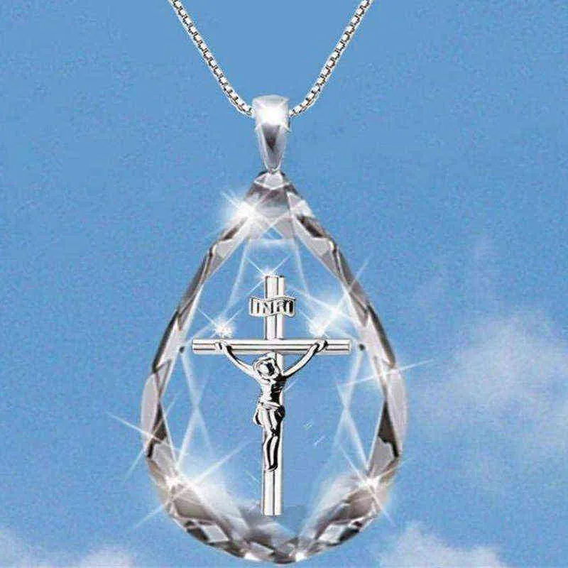 Jesucristo Cruz Colgante Collares Aleación Grano Cadena Larga Hombres Mujeres Virgen María Cristiana Joyería de Moda Rosario Collar G1206