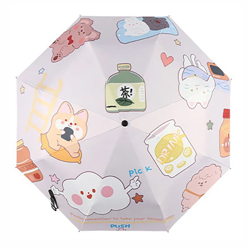 Ombrello pieghevole a 3 pieghevoli donna Cartoon Animal Cartoon CatDog Ombrelloni da pioggia parasole antipioggia UV
