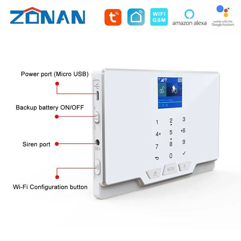 Zonan Tuya Wi-Fi Security Home с IP-камерой Apps Control Control Control Follow Light Wireless GSM Alarm Smart Home System