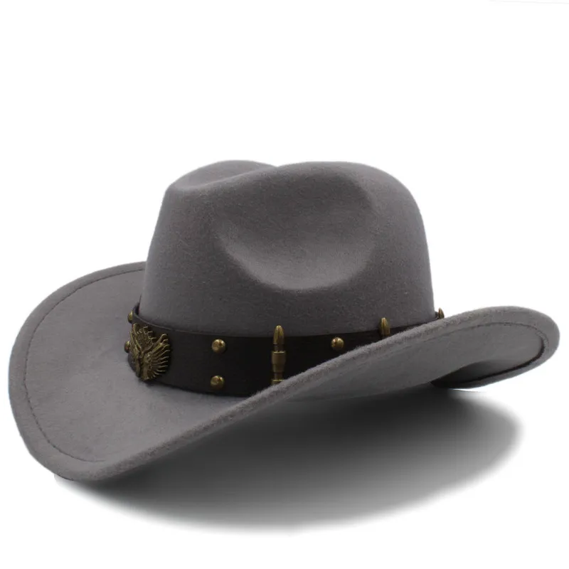 Wome Men Black Wool Chapeu Western Cowboy Hat Gentleman Jazz Sombrero Hombre Cap Dad Cowgirl Hats Size 5658cm 2203025431114