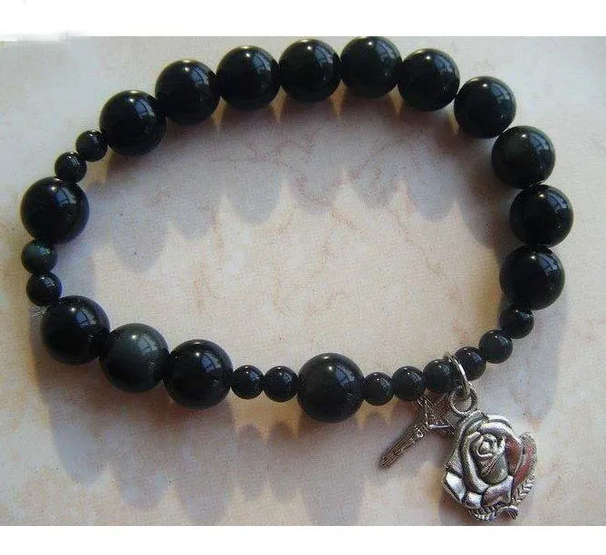 Black Nature Agate Rosary Beads Bracelet Gift Religious Nature Stone Prayer Beads Rosaries