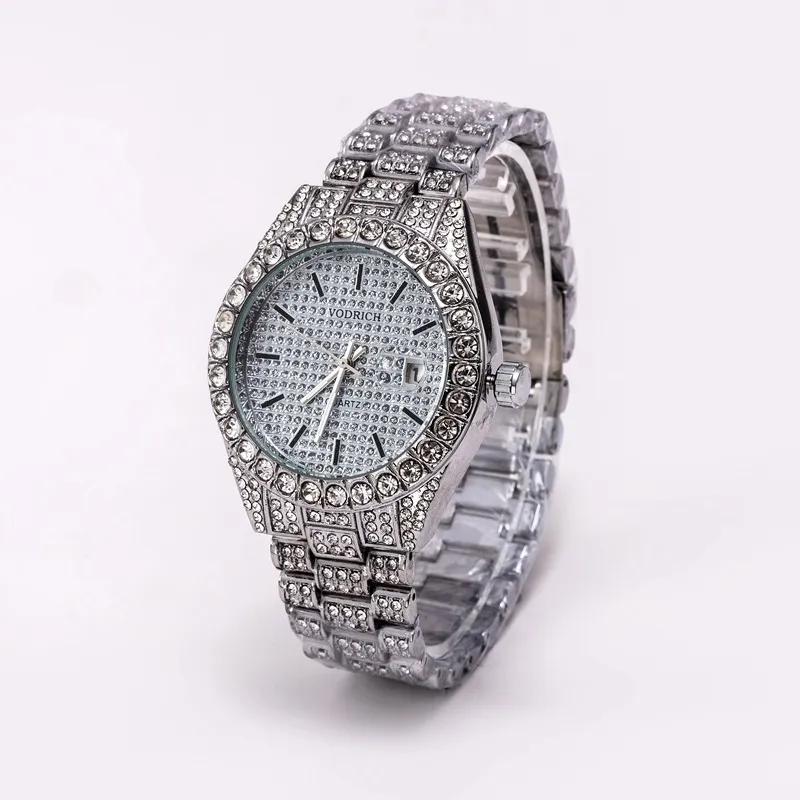 Męski klasyczny kwarcowy kwarcowy handel zagraniczny Full Diamond Watch Datuj trzy koraliki zegarek klejnot Watch Whole299f