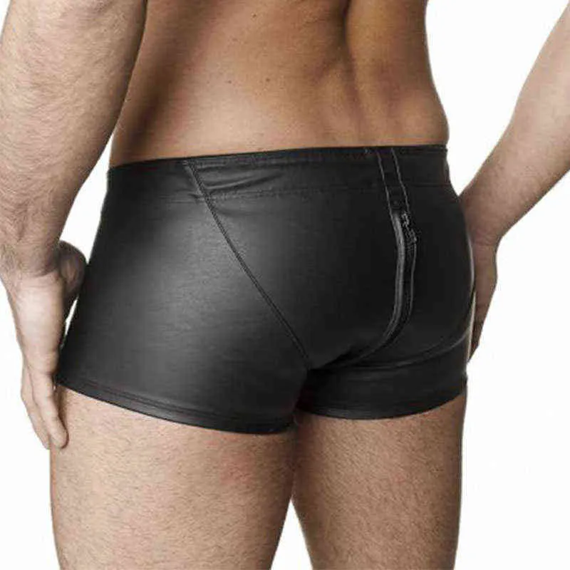 Calzoncillos Boxer De Cuero Para Hombre Negro Sexy Zip Open Crotch