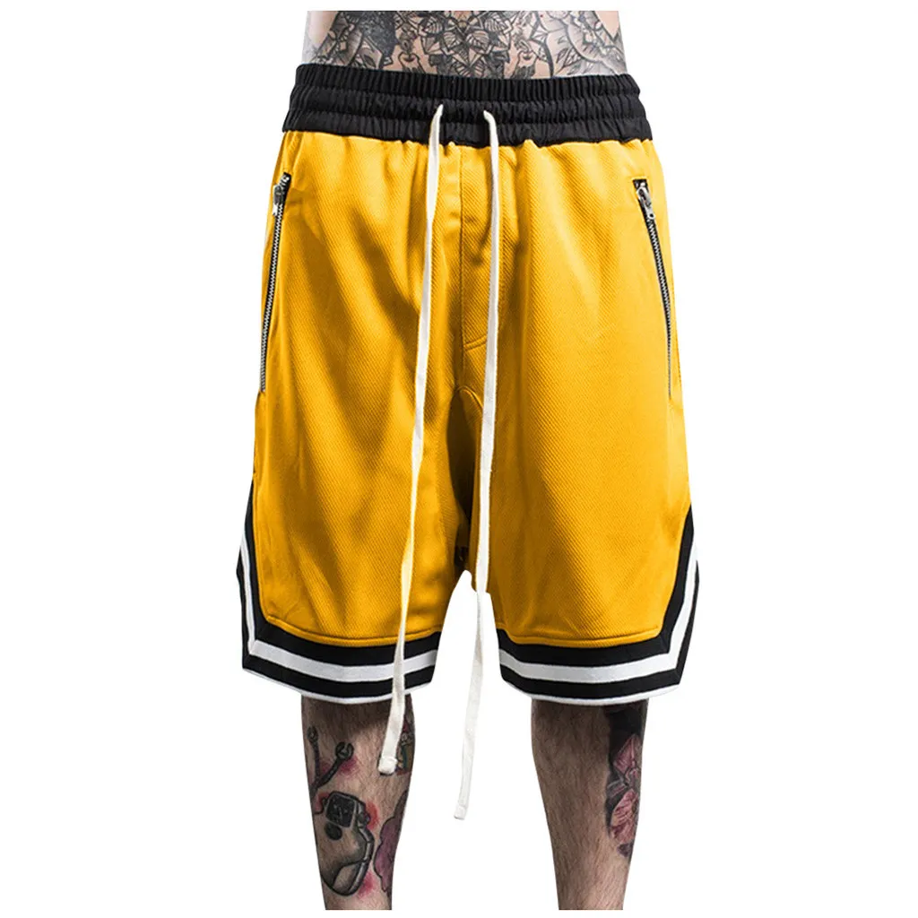 Fashionable Men's Basketball Shorts Elásticos Corda Stretch Malha De Malha Casual Esportes Esportivos Sólidos Swetpants