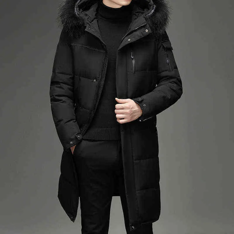 男性の厚いジャケット-30冬の暖かい暖かいコート男性ファッションロングホワイトアヒルのフード付きパーカープラスサイズ5xl 211206