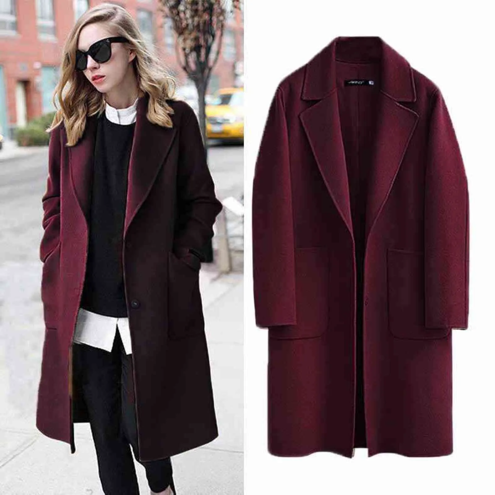 Herfst jas vrouwen lente casual lange mouw dikke jassen vrouwelijke vintage losse warme wol casaco feminino uitloper 211110