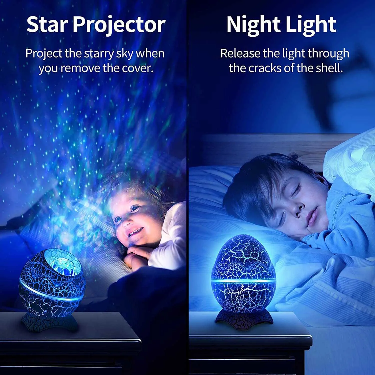 Galaxy Starry Projector Light Lighting Decorat غرفة نوم للمنزل الضوضاء البيضاء للنوم للأطفال هدية البيض ديناصور مصباح 231a