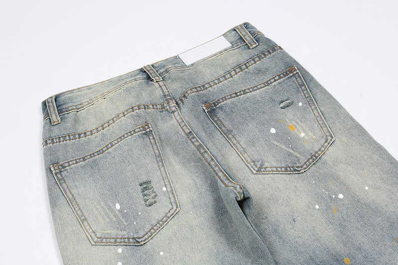 Heren jeans High Street Mes Snijd Gemorste Ink Wash Gebruikte rechte jeans