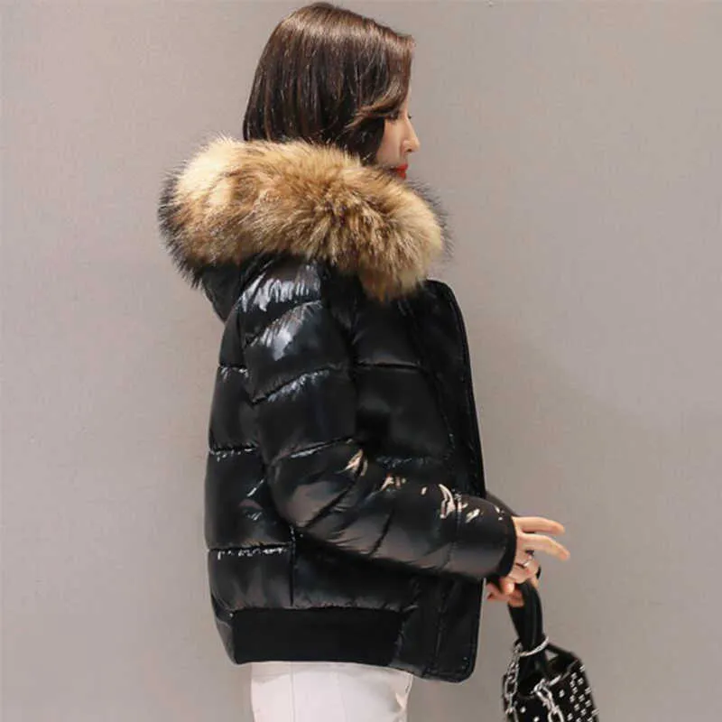 Mode Europäischen Schwarz frauen Winter Jacke Große Pelz Mit Kapuze Dicke Daunen Parkas Weibliche Warme Mantel für Frauen 211013
