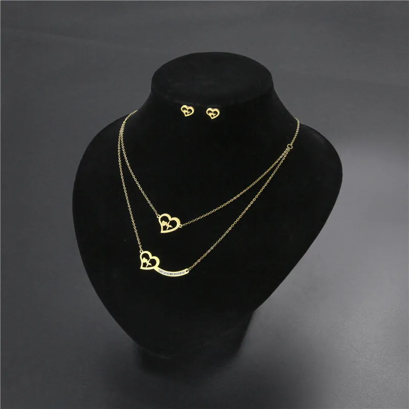 Dames Hart Ketting Oorbellen Set Dubai Goud Kleur Rvs Afrikaanse Indiase bruids bruiloft sieraden sets voor vrouwen meisjes