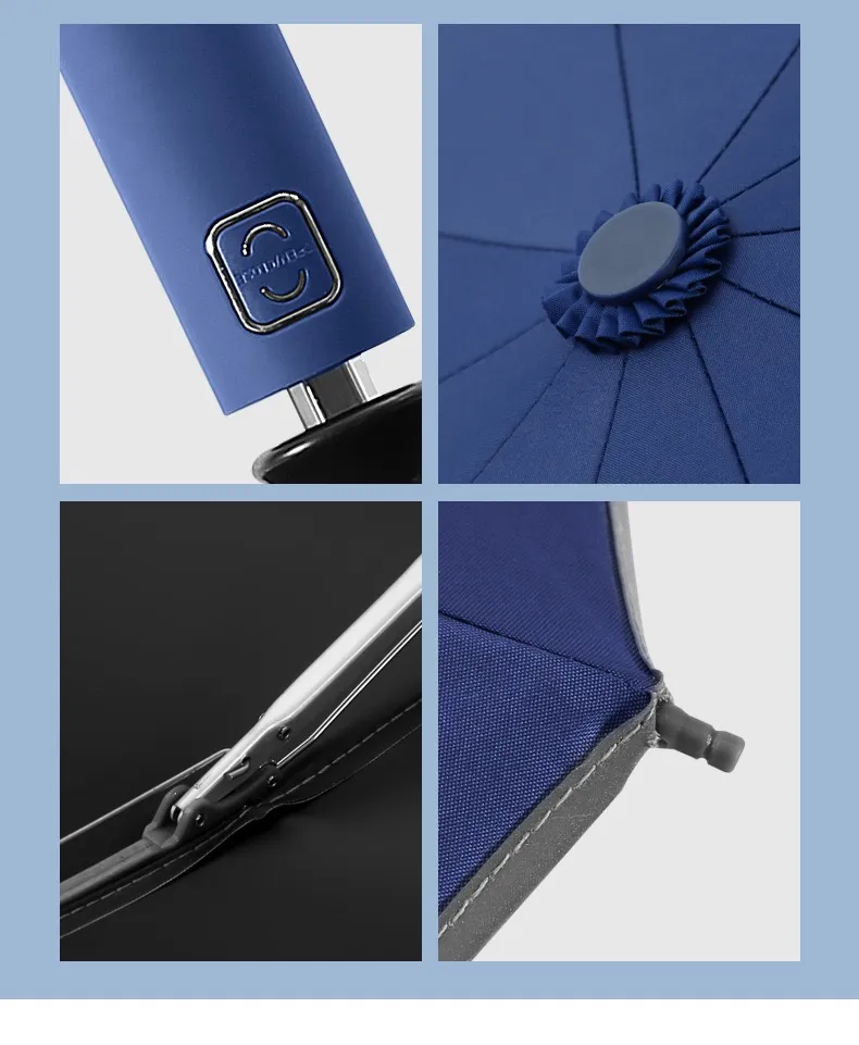 Fully Automatic Ten-bone Folding Reverse Rain Umbrella Tri-fold Reflective Strip Men and Women Business Umbrellas