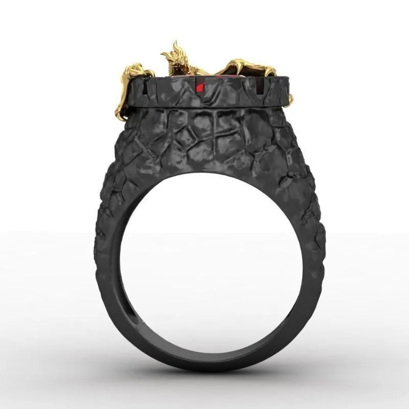 Vintage Gold Evil Dragon Gothic Men Ring Wine Red Zircon Punk Black Finger Rings For Women Hip Hop Fashion Jewelry D5M520 Cluster257O