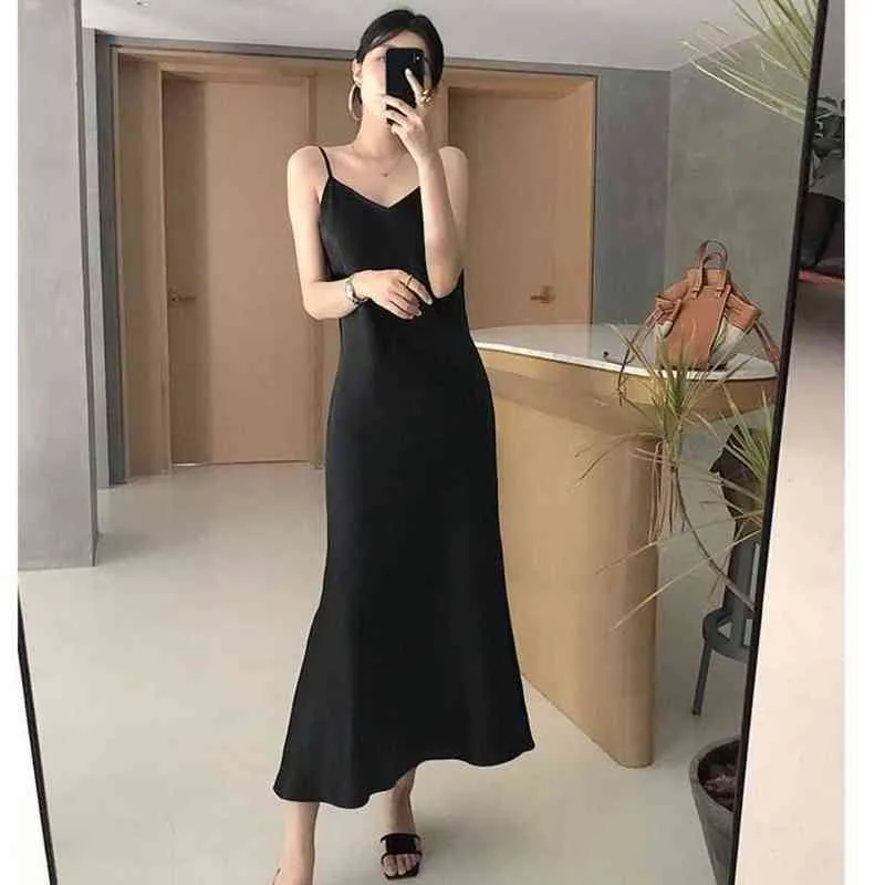 Kadın Elbise Mizaç Kolsuz Spagetti Kayışı Akşam Parti Siyah Sundress Uzun Gelinlik Yeşil 2021 Yaz Yeni Y220214