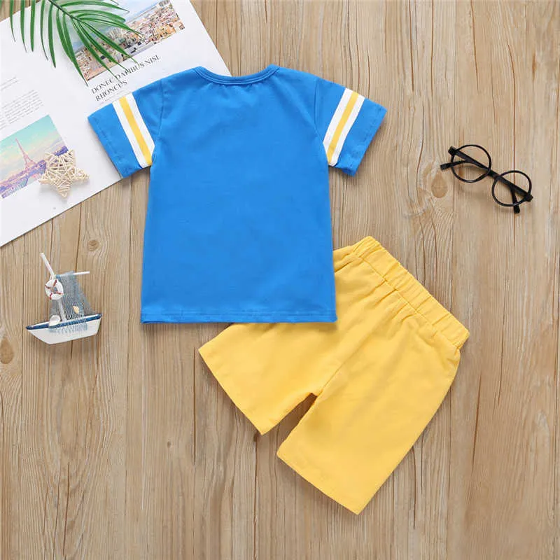 Été Enfants Ensembles De Mode Garçons À Manches Courtes O Cou T-shirt Pantalon Mignon Filles Vêtements 9M-5T 210629