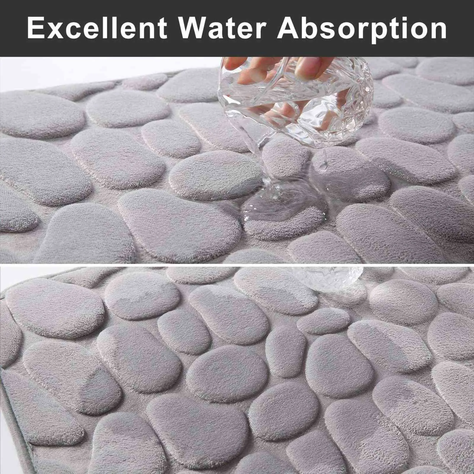 Inyahome Memory Foam Bath Mats Cobblestone Badkamer Tapijten Grijs Badmatten Voor Badkamer 40x60cm Machine Wasbaar Baddadels 211109