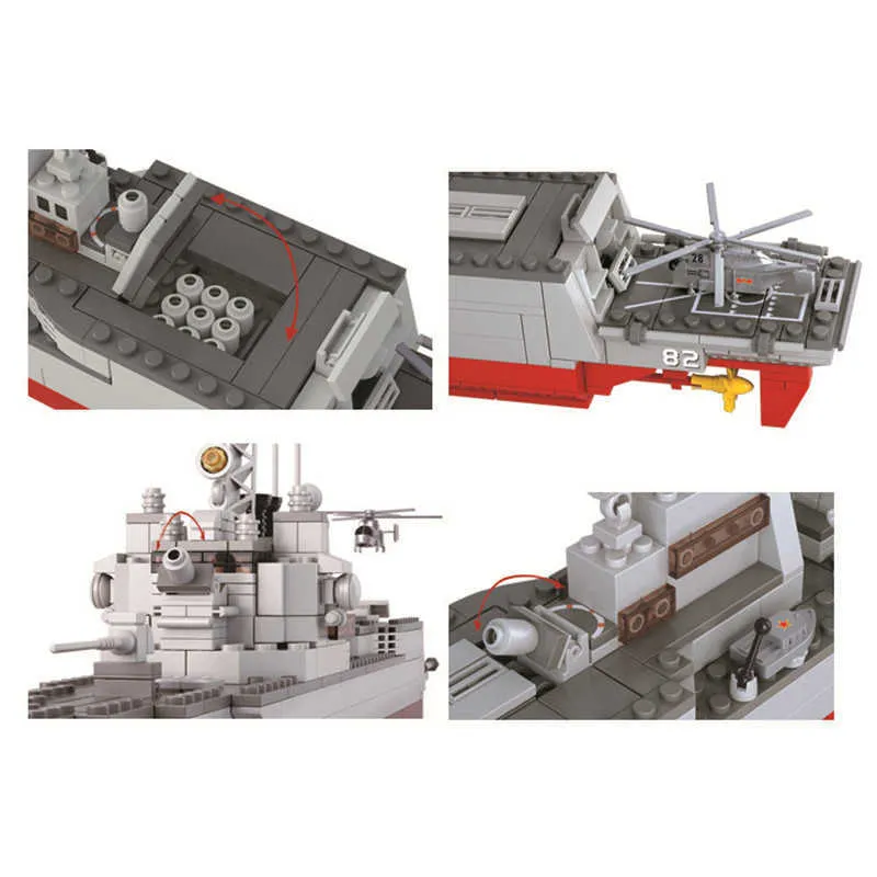 Sluban Building Blocks Aircraft Carrier Battle Group Destroyer Carrier Assembly Model Assembleren Toy Ship Gifts voor kinderen Y0808